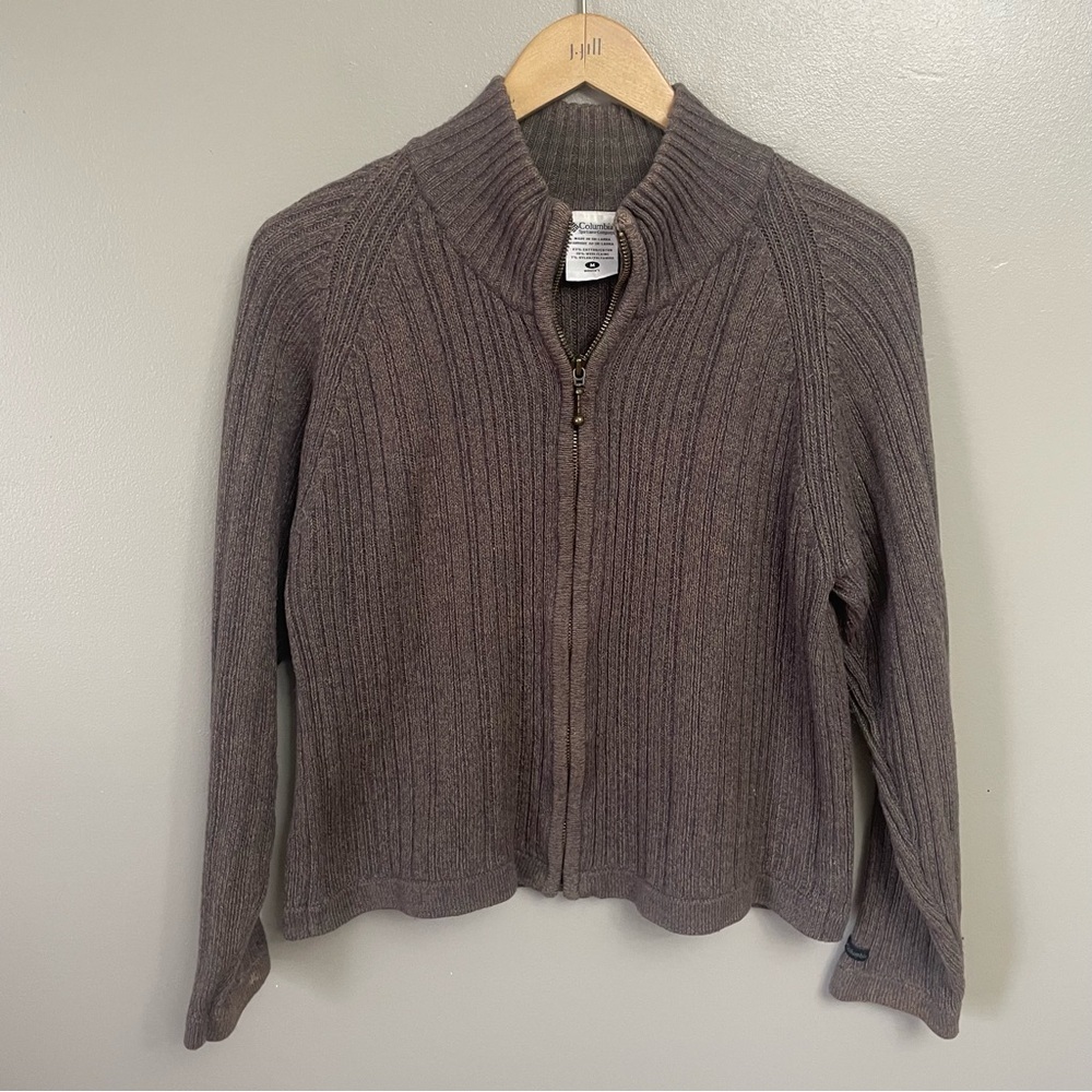 Columbia Women's Size Medijm Chunky Cable Knit Zip Front Cardigan Sweater wool
